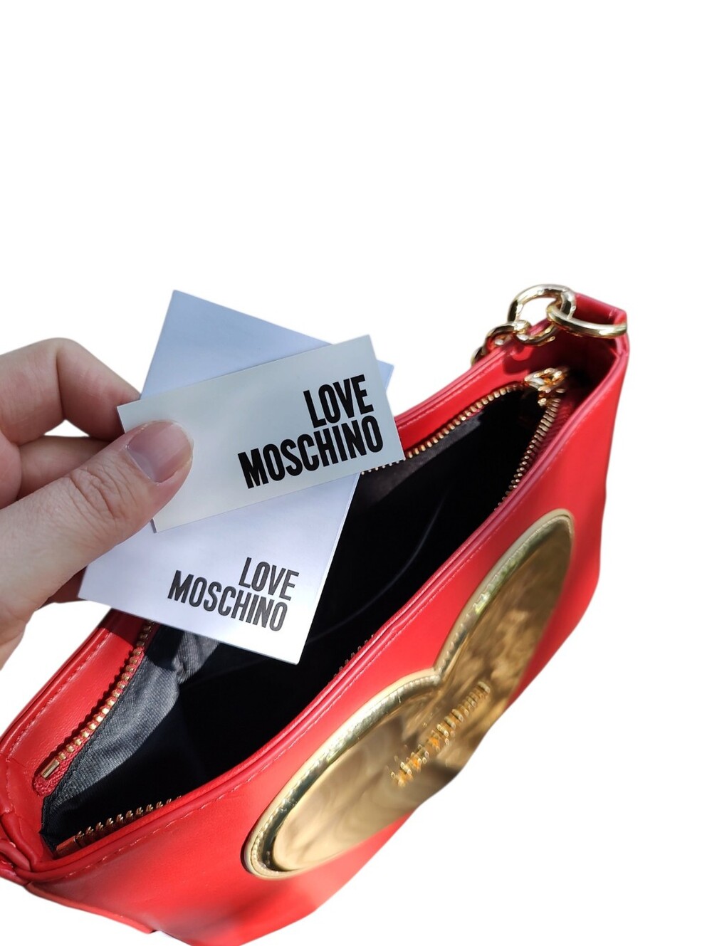 Moschino Red Shoulder Bag with Gold Heart Plaque - Picture 7 of 9